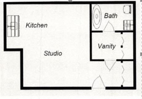Floor plan for studio, 1 bath, 400 sqft